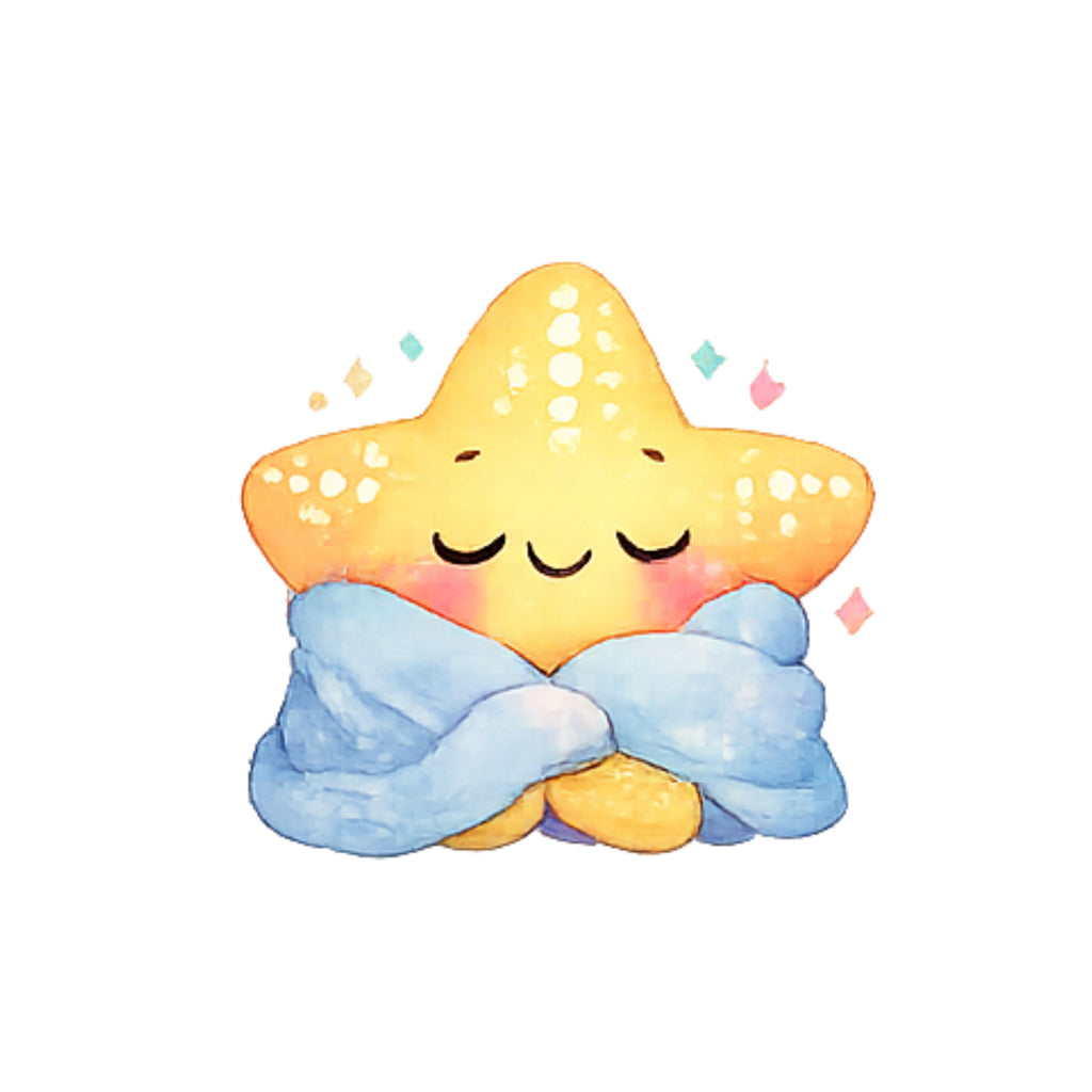 Illustration of a star with a blue scarf on a white background