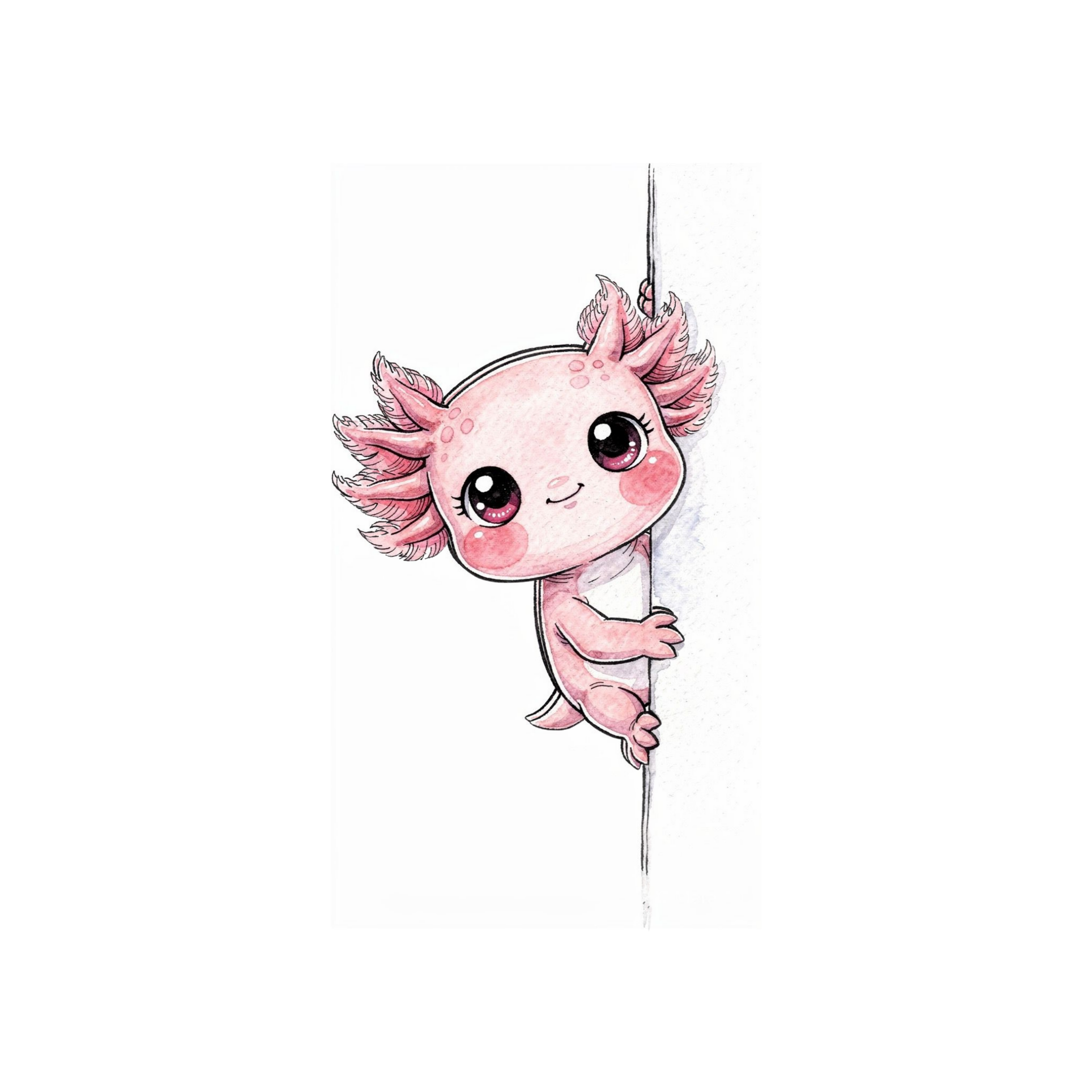 Cute peeking axolotl clipart bundle, watercolor PNG kawaii digital stickers instant download