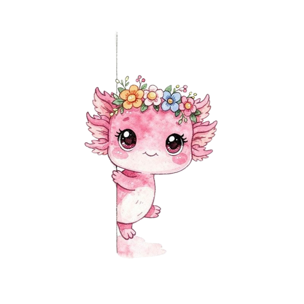 Cute peeking axolotl clipart bundle, watercolor PNG kawaii digital stickers instant download