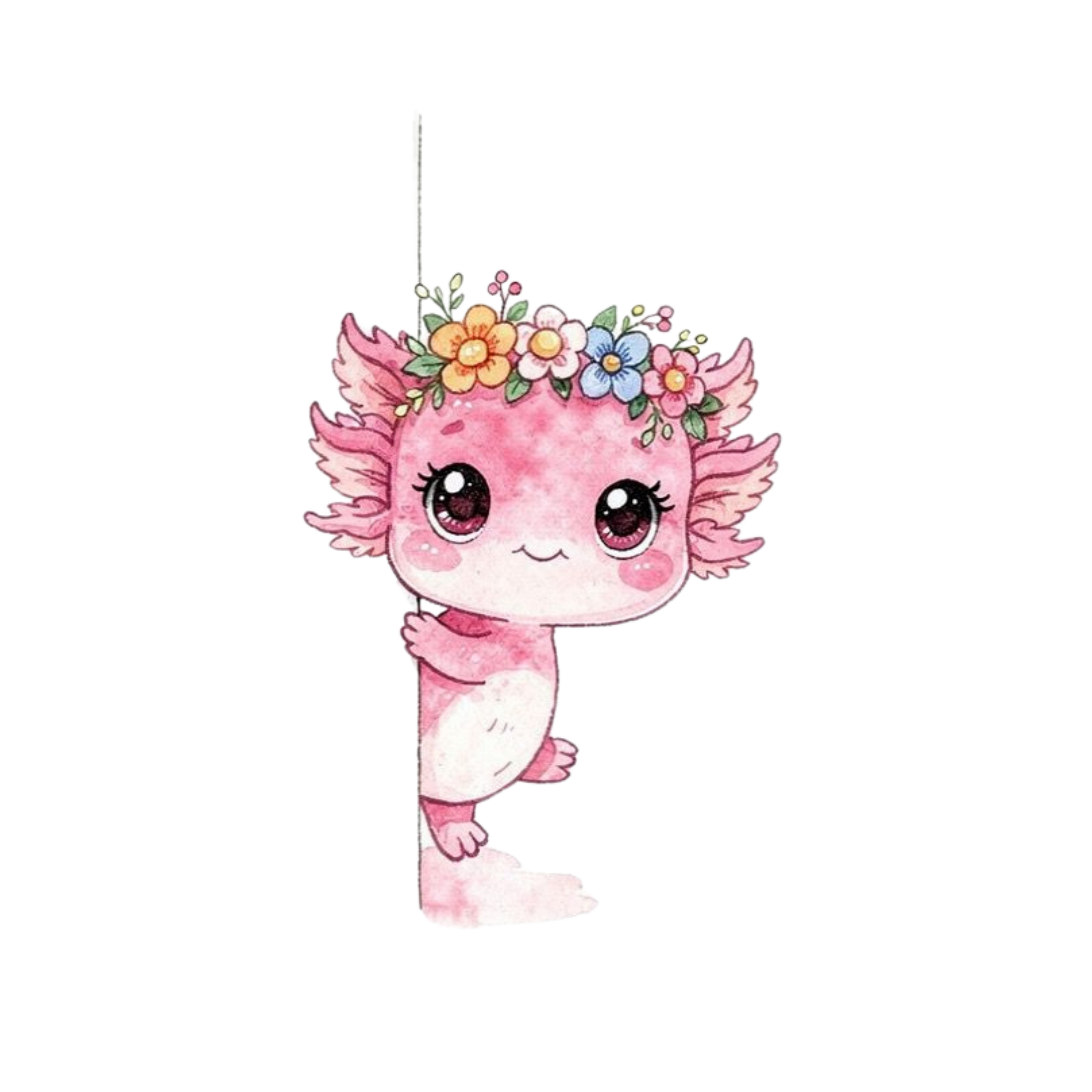 Cute peeking axolotl clipart bundle, watercolor PNG kawaii digital stickers instant download