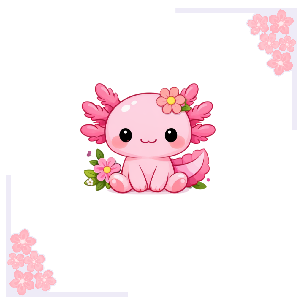 Floral Axolotl Clipart PNG Bundle | Pastel Kawaii Sticker Design (Digital Download)