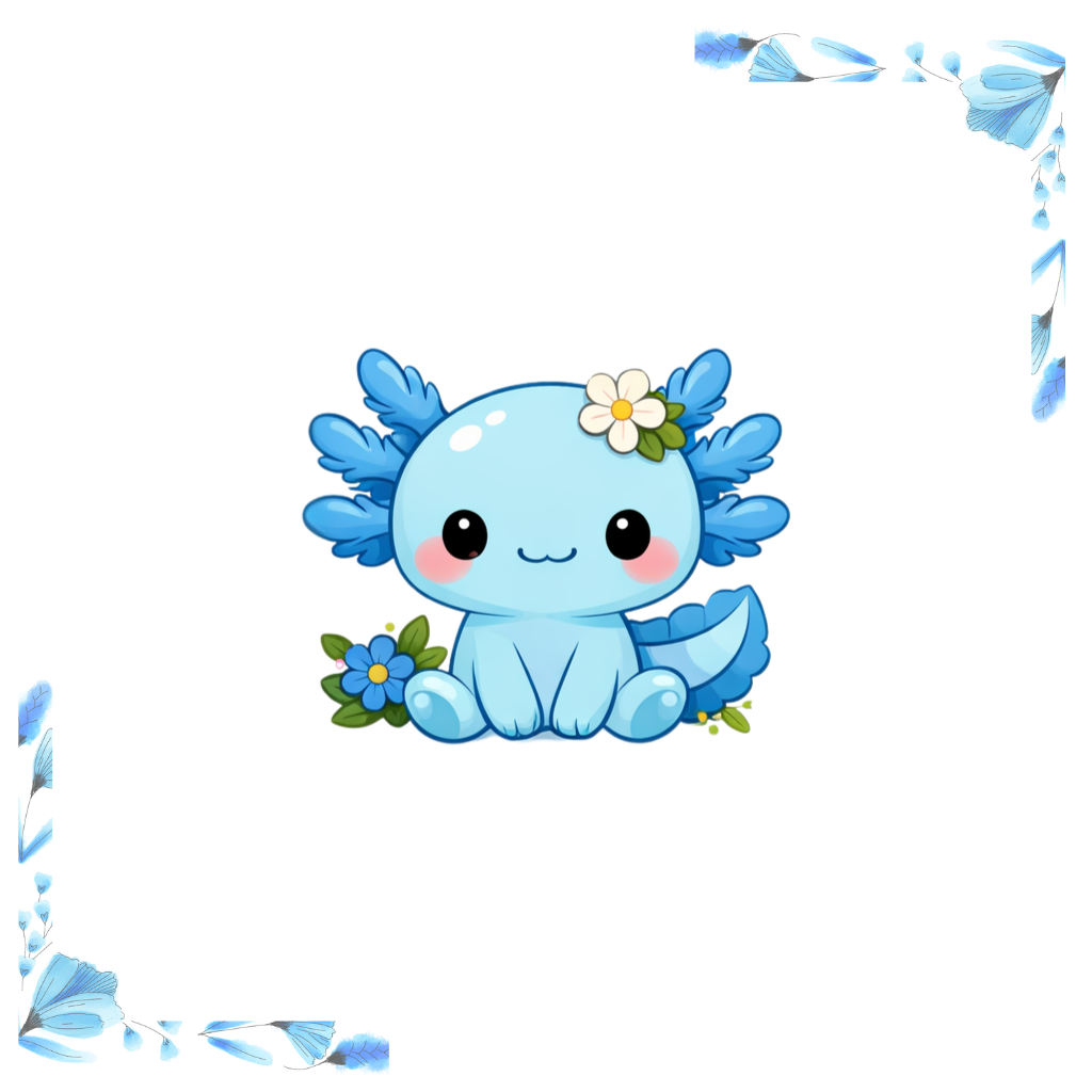 Floral Axolotl Clipart PNG Bundle | Pastel Kawaii Sticker Design (Digital Download)