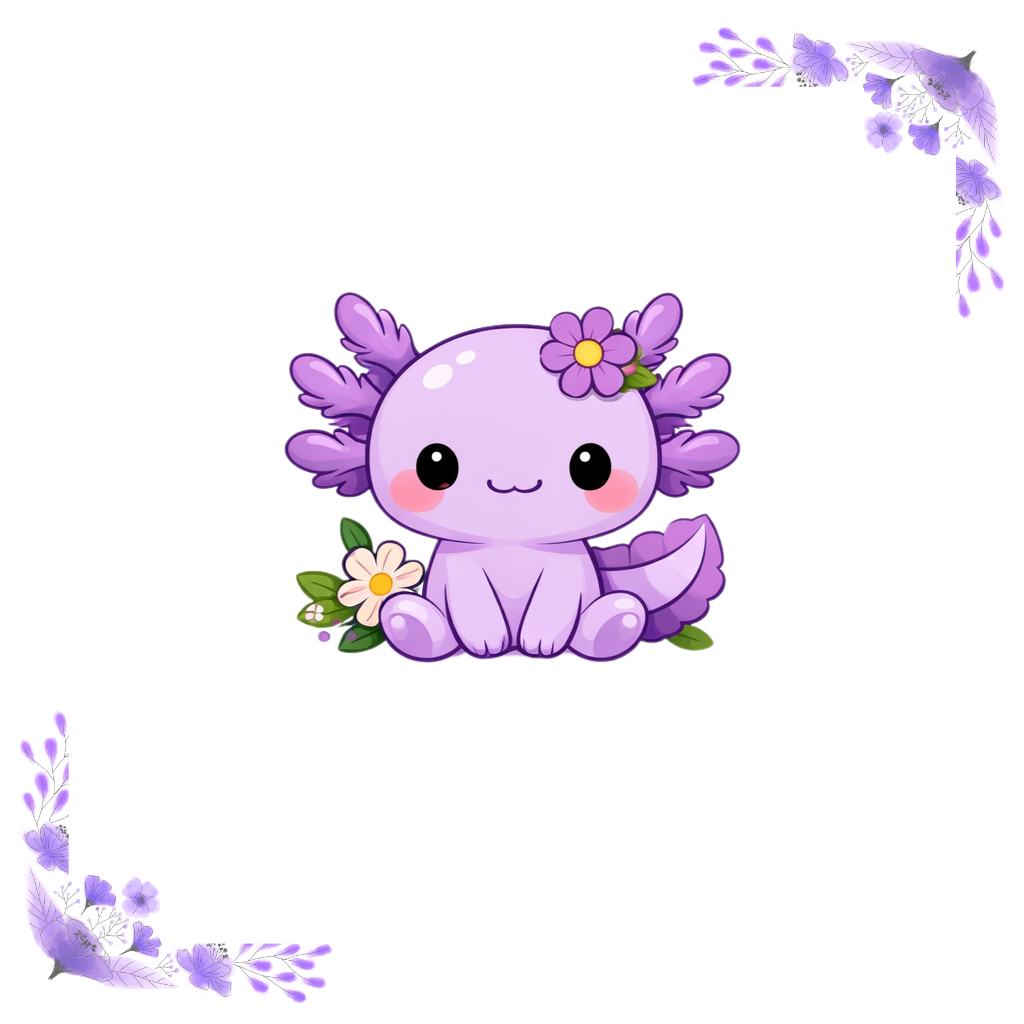 Floral Axolotl Clipart PNG Bundle | Pastel Kawaii Sticker Design (Digital Download)