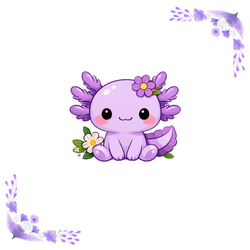 Floral Axolotl Clipart PNG Bundle | Pastel Kawaii Sticker Design (Digital Download)