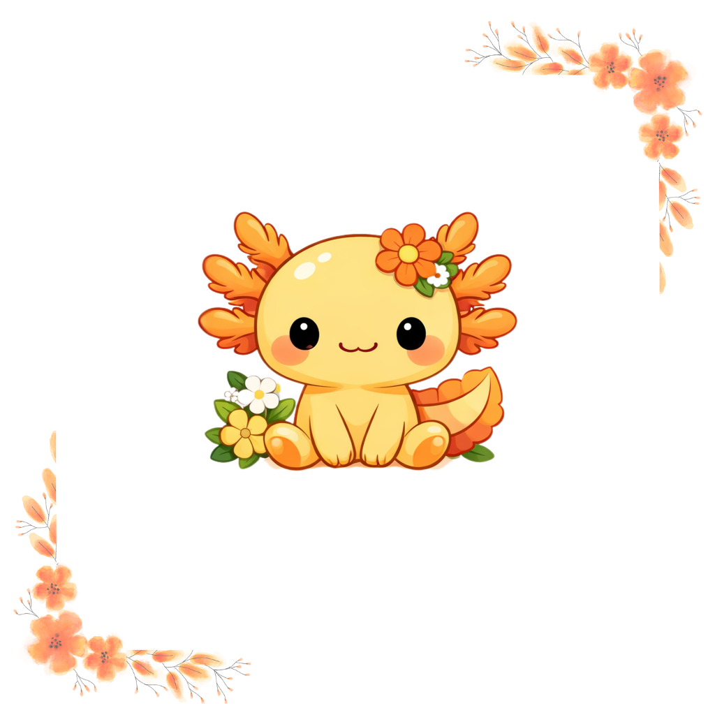 Floral Axolotl Clipart PNG Bundle | Pastel Kawaii Sticker Design (Digital Download)