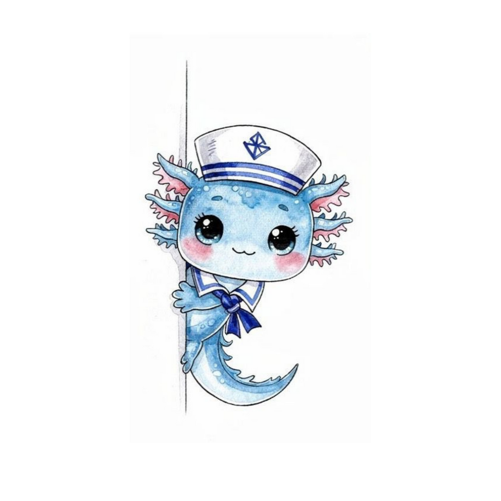 Cute peeking axolotl clipart bundle, watercolor PNG kawaii digital stickers instant download