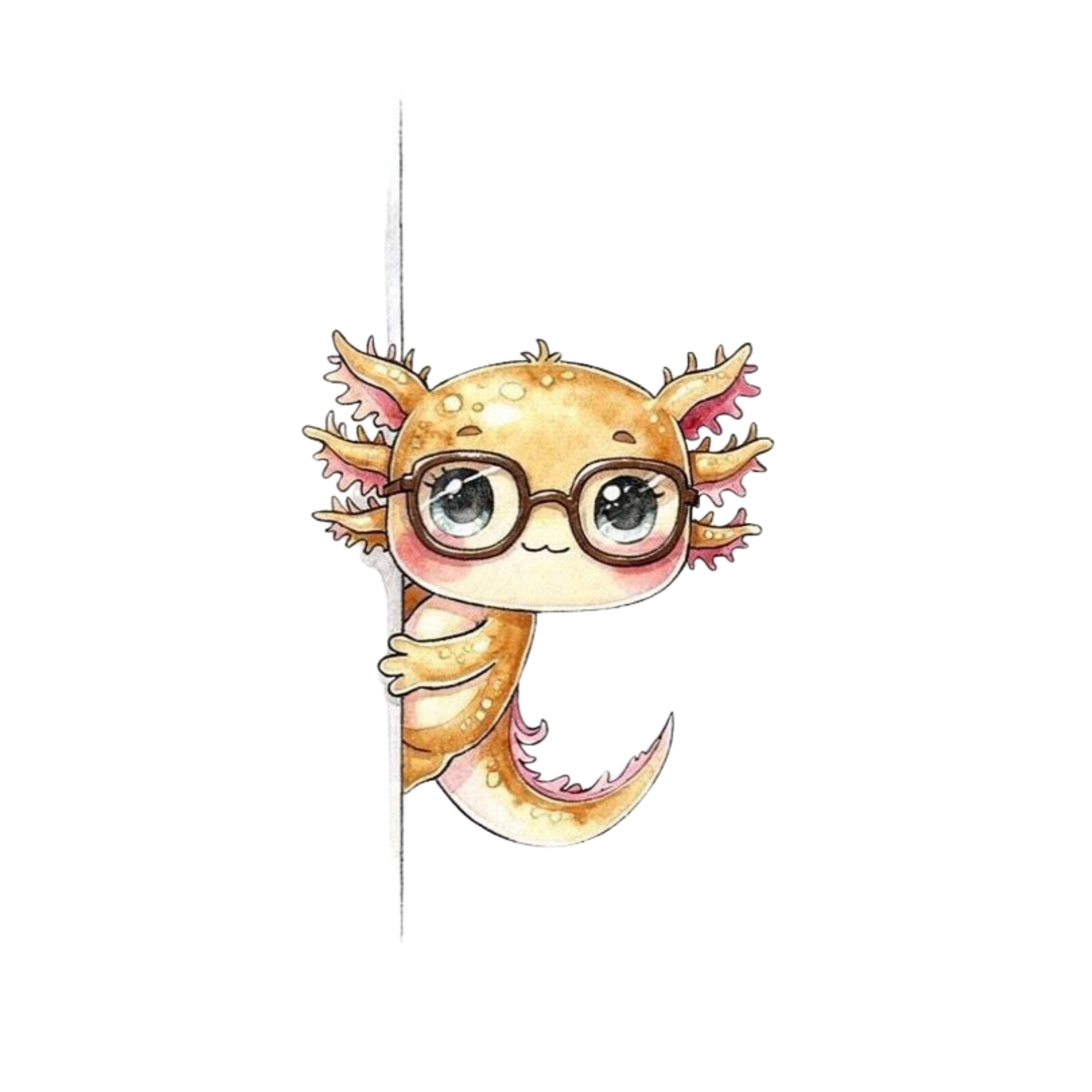 Cute peeking axolotl clipart bundle, watercolor PNG kawaii digital stickers instant download