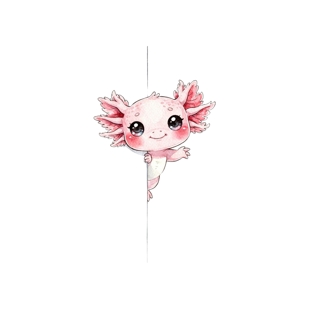 Cute peeking axolotl clipart bundle, watercolor PNG kawaii digital stickers instant download