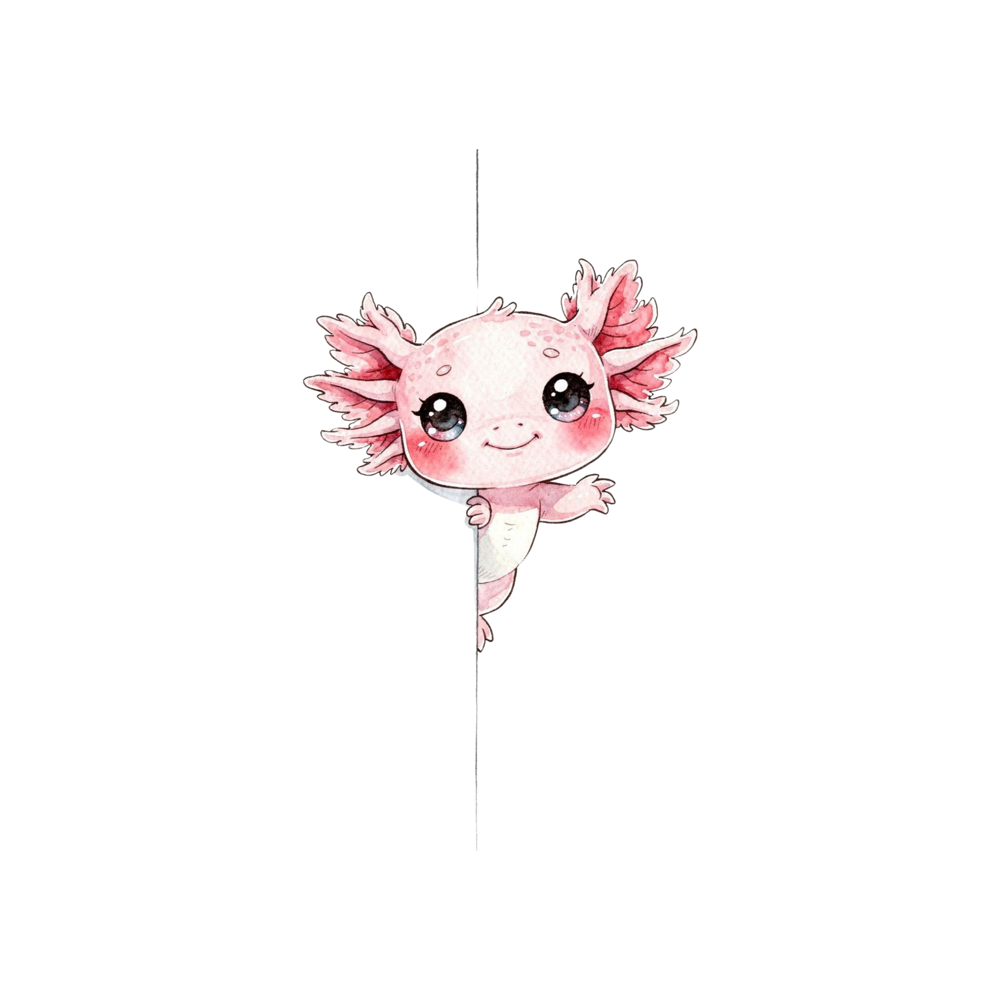 Cute peeking axolotl clipart bundle, watercolor PNG kawaii digital stickers instant download