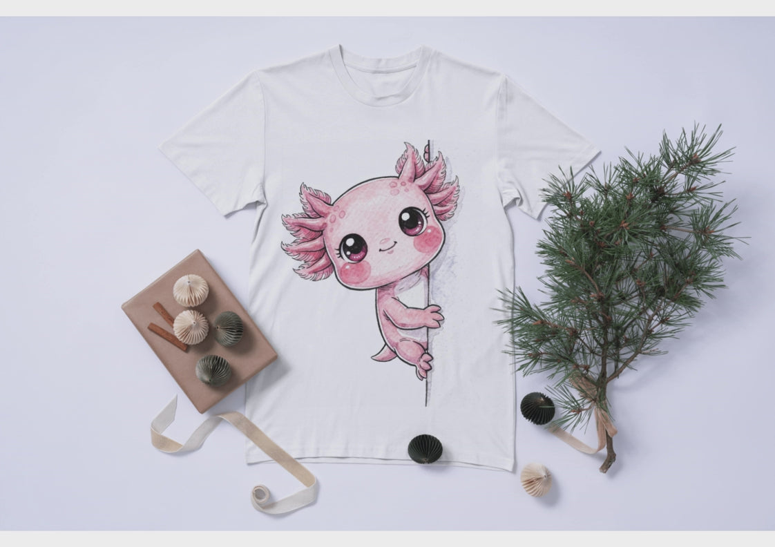 Cute Peeking Axolotl Clipart Bundle - Watercolor PNG, Kawaii Digital Stickers