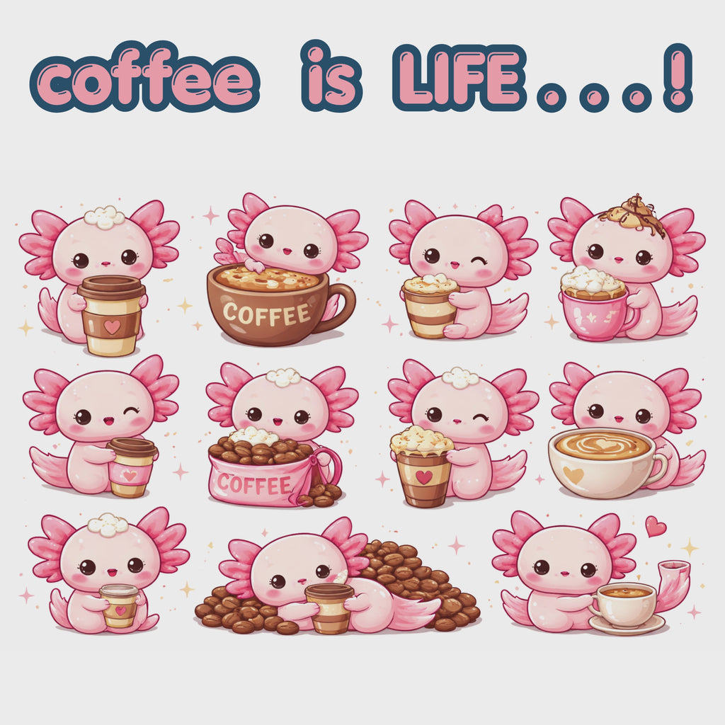 Axolotl kawaii coffee clip-art PNG and SVG format