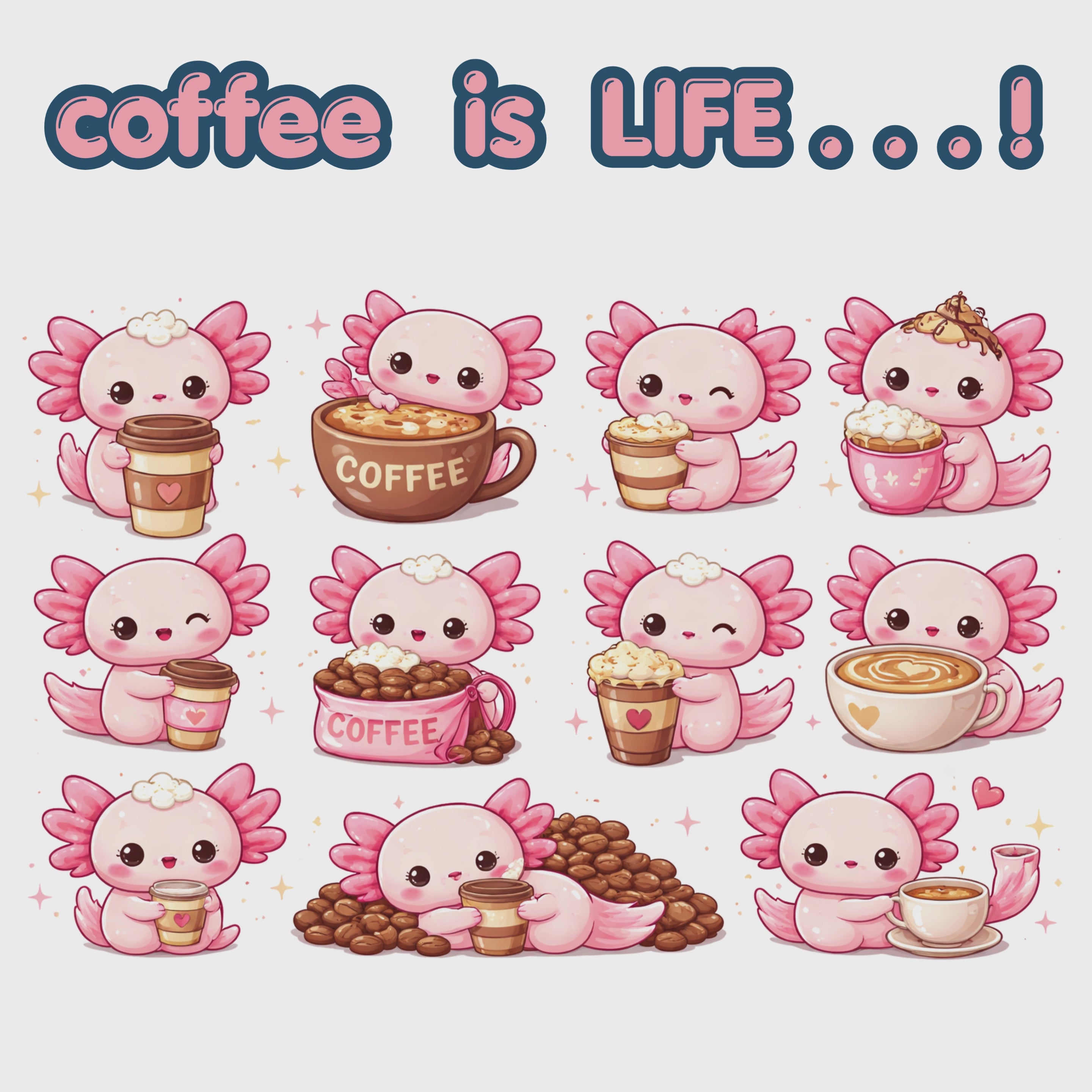 Axolotl kawaii coffee clip-art PNG and SVG format